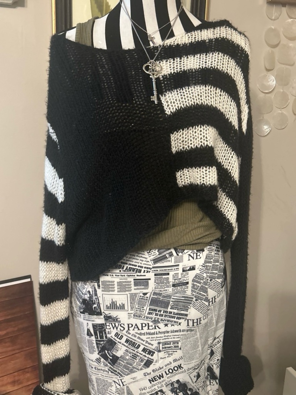 The Grave Girls Black and White Striped Women’s Cropped Knit Sweater
